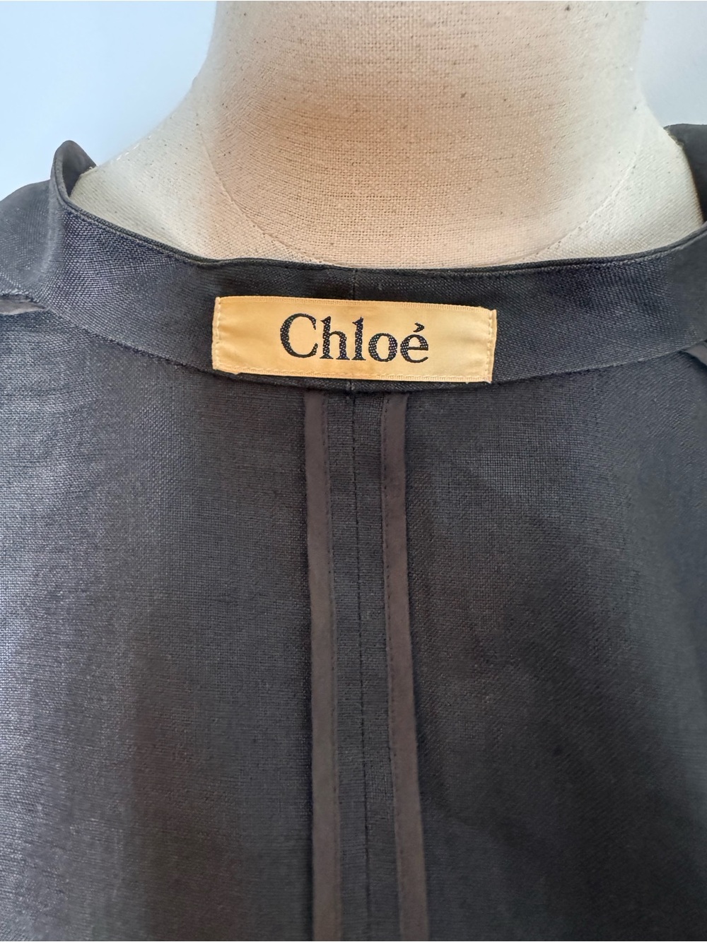 Vintage Chloé Black Linen Button Front Top Blouse Cap Sleeve Minimalist S/M - Picture 6 of 8